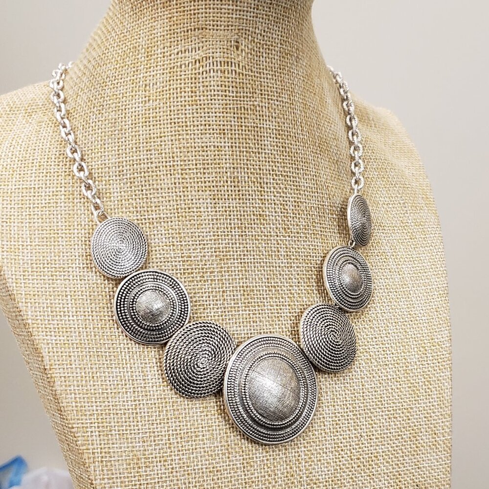 Dana Buchman, Silver Tone, Circle Medallion Bib Statement Fashion Necklace